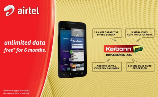 Buy Karbonn A9+, A15, A21 Or A30 Smartphone & Get 500 MB Free Airtel Data Usage
